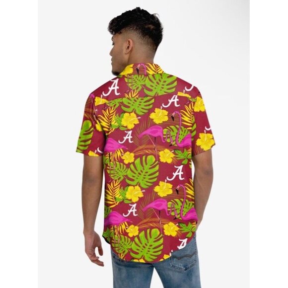 Foco Alabama Crimson Tide Highlights Button Up Shirt Hawaiian Mens LG Flamingos - Picture 2 of 8